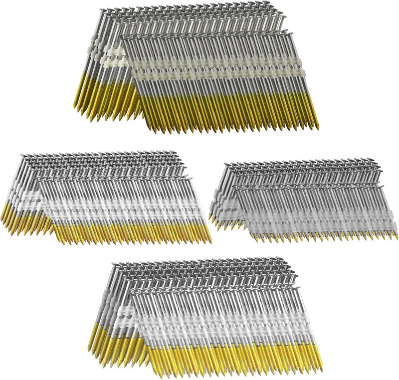 SITLDY 21 Degree Framing Nails 600 Count, 4 Sizes (2"+2-1/2"+3.0" Ring Shank+3-1/2" Smooth Shank), Full Round Head Hot Dipped Galvanized, 150 per Size, Assorted Size, 20 to 22 Degree Framing Nailer - Image 1
